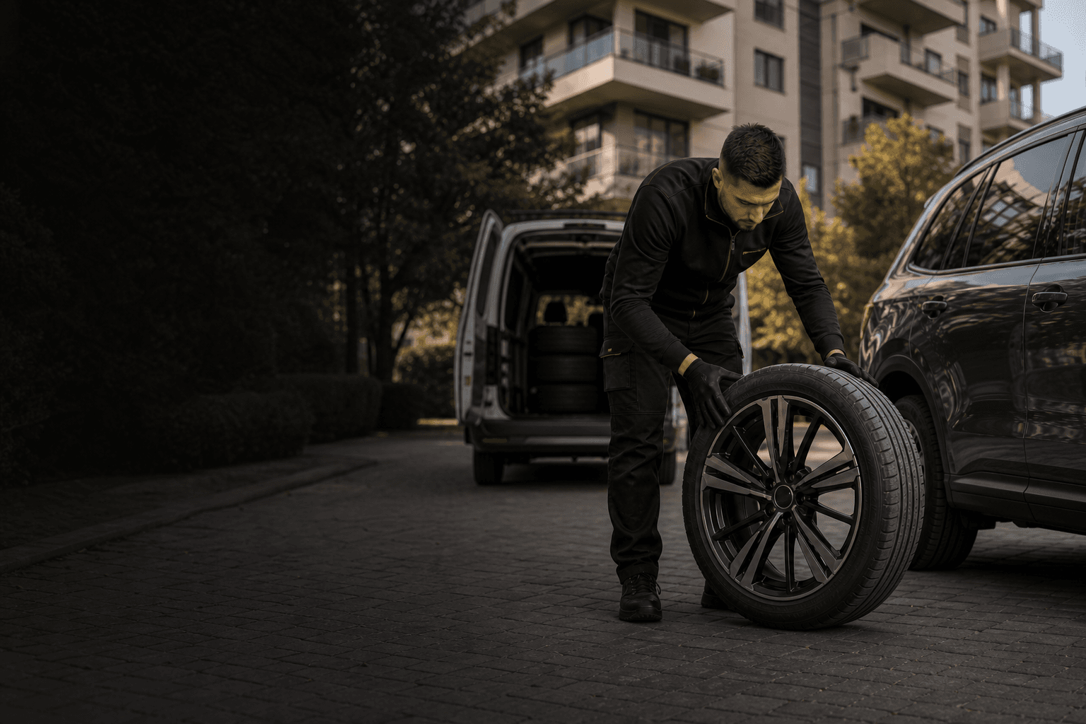 GomaTeTi technician carefully handling a customer's wheel